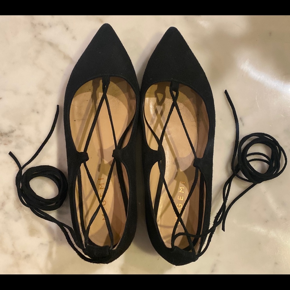M. Gemi Black Suede Tie Up Flat